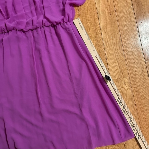 Tahari Arthur Levine Butterfly Flutter Sleeve Chiffon Fuchsia Purple Dress L - Picture 7 of 9